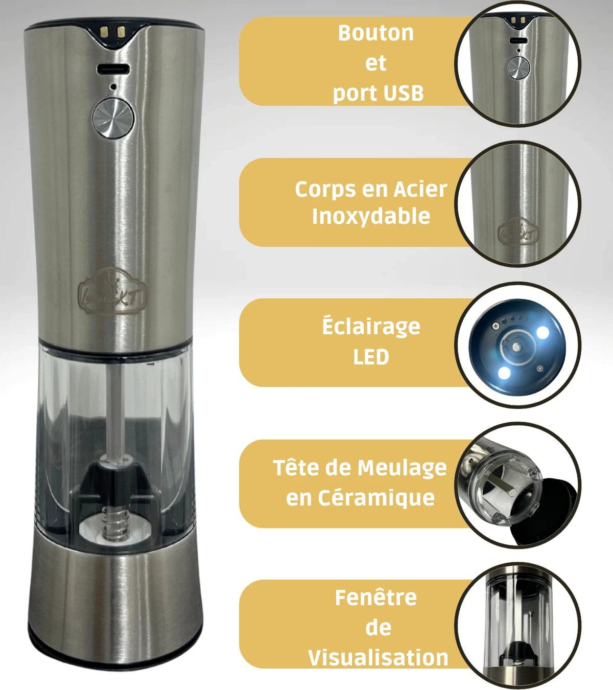 Moulin électrique rechargeable pour poivre et sel – Design moderne et mouture réglable