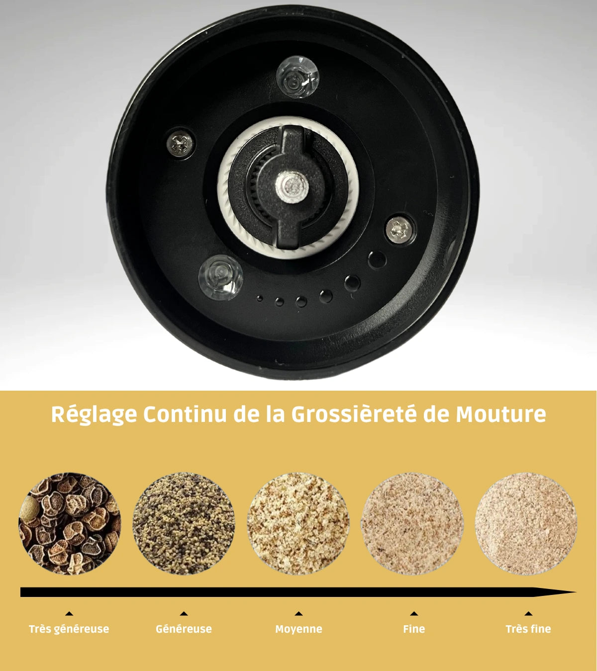 Réglage de mouture du moulin électrique - De la poudre fine aux grains généreux
